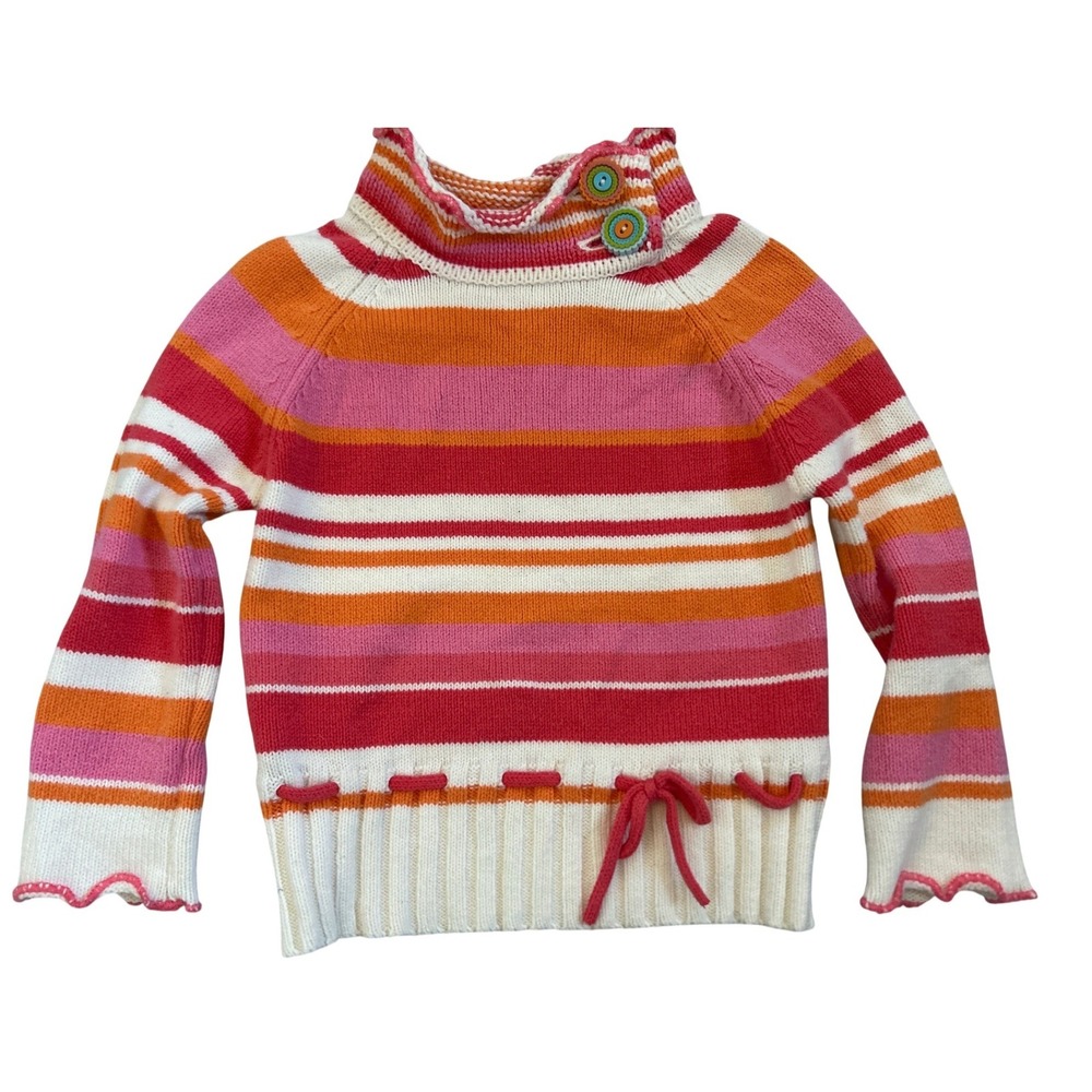Obermeyer Vintage Kids Preschool S Striped Mock Neck Button Sweater Colorful Fun